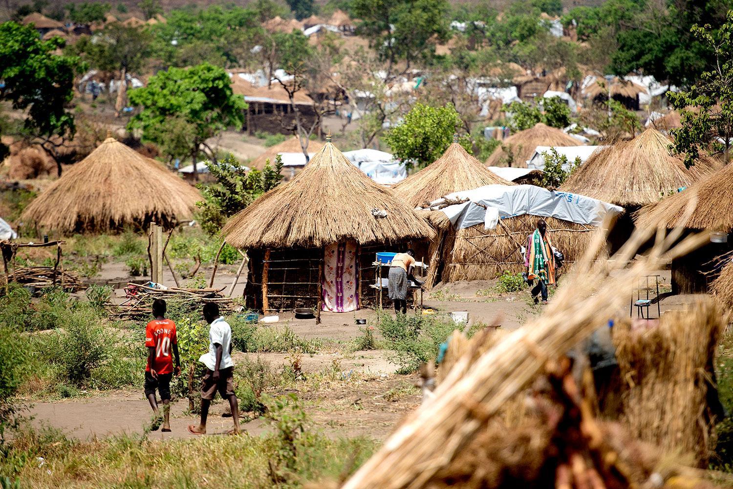 Shelters and open ground in a refugee settlement in West Nile